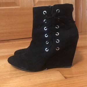 Forever 21 Black Suede Wedge Booties